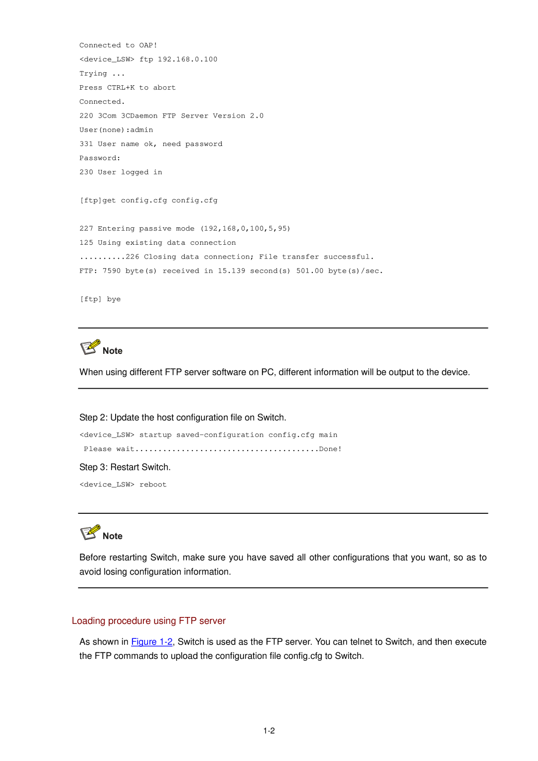 3Com WX3000 operation manual Loading procedure using FTP server, Restart Switch 