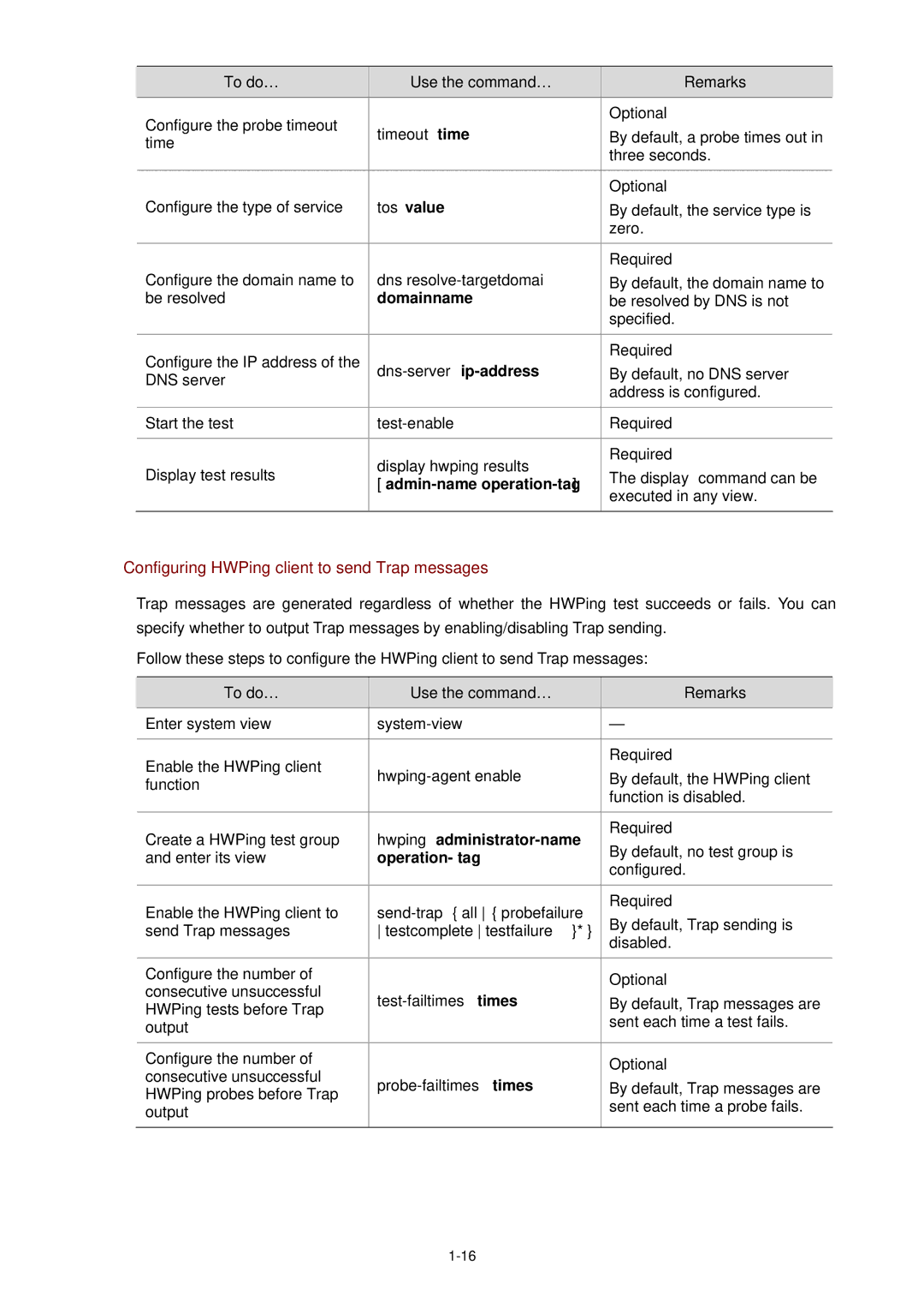 3Com WX3000 operation manual Configuring HWPing client to send Trap messages 