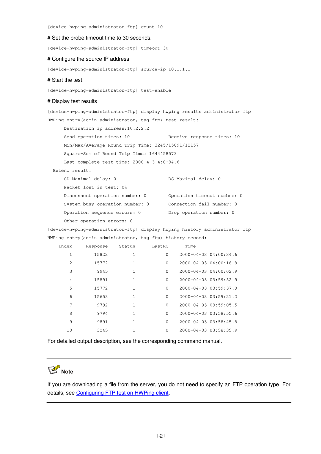 3Com WX3000 operation manual # Set the probe timeout time to 30 seconds, # Configure the source IP address 