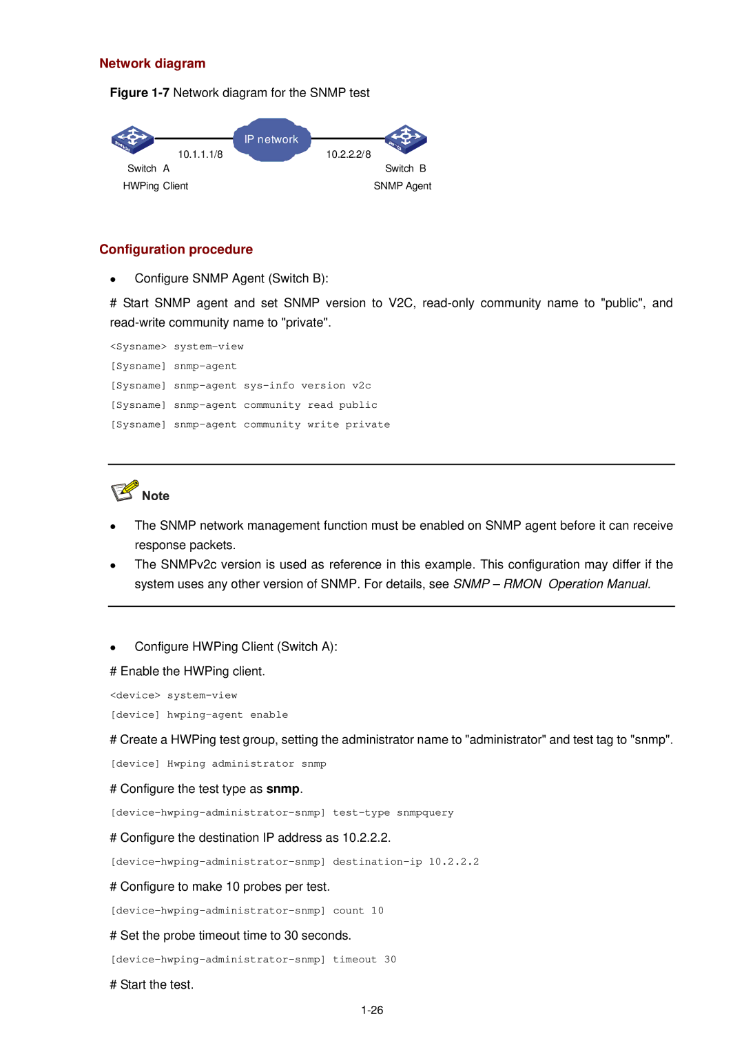 3Com WX3000 operation manual 7Network diagram for the Snmp test, # Configure the test type as snmp 