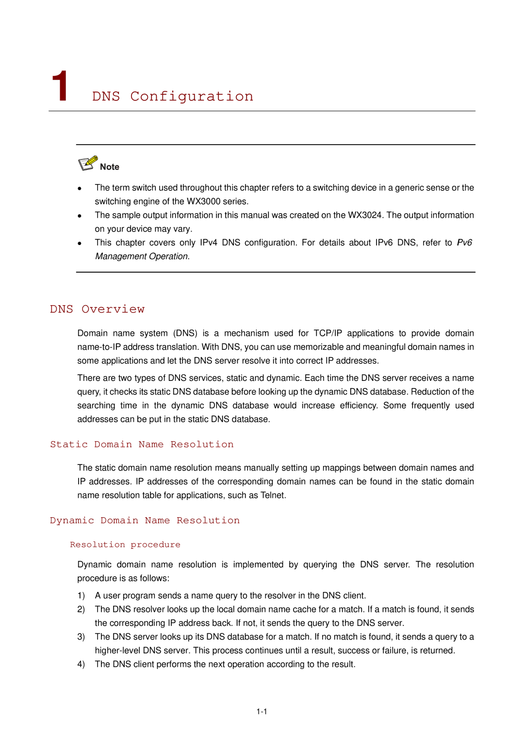 3Com WX3000 operation manual DNS Configuration, DNS Overview, Static Domain Name Resolution, Dynamic Domain Name Resolution 