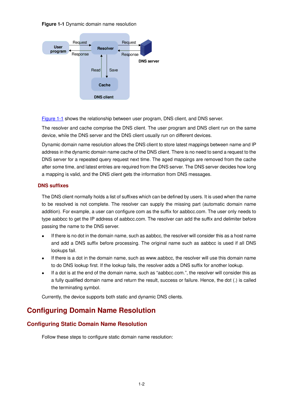 3Com WX3000 operation manual Configuring Domain Name Resolution, Configuring Static Domain Name Resolution, DNS suffixes 