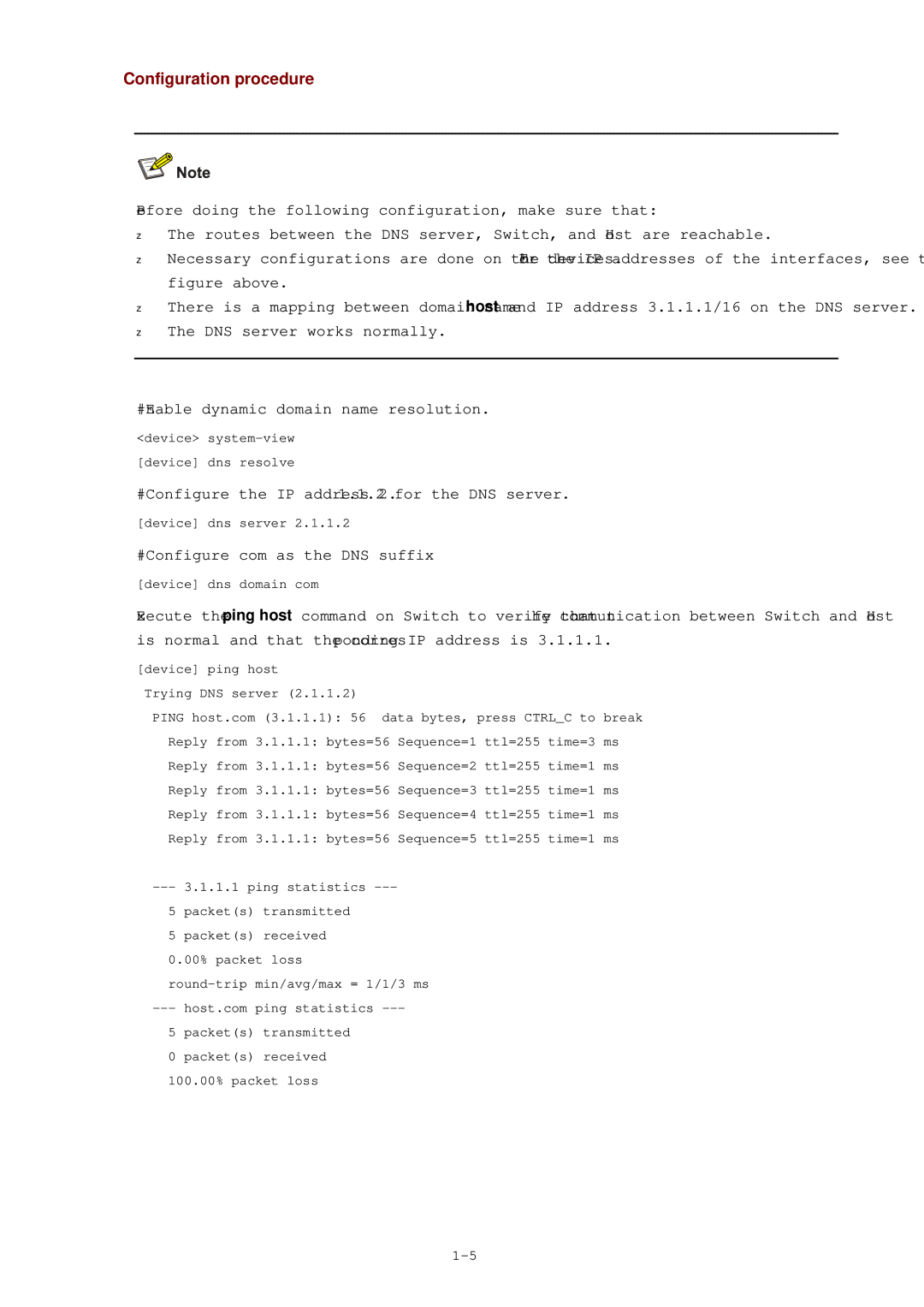 3Com WX3000 operation manual # Configure the IP address 2.1.1.2 for the DNS server, # Configure com as the DNS suffix 