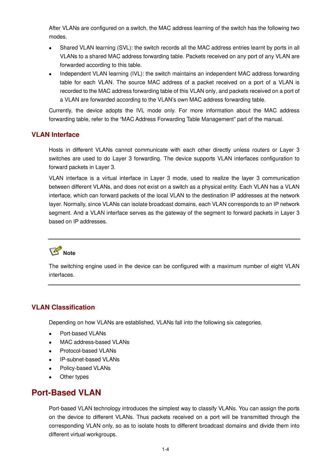 3Com WX3000 operation manual Port-Based Vlan, Vlan Interface, Vlan Classification 