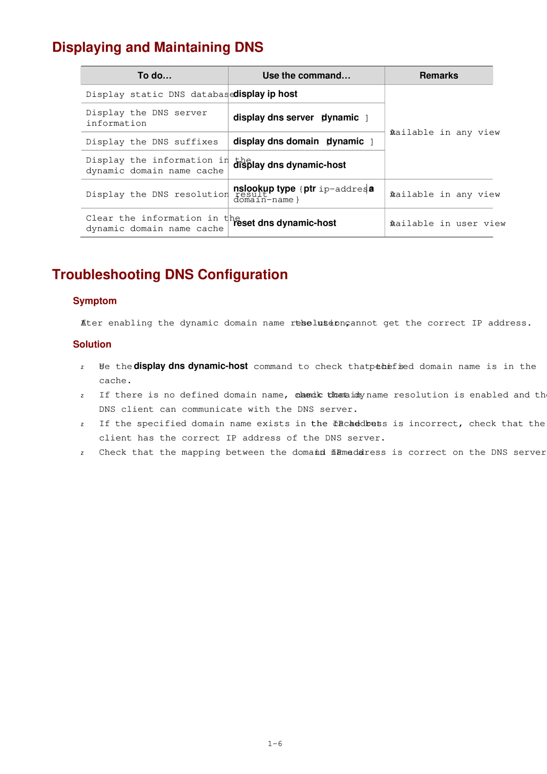 3Com WX3000 operation manual Displaying and Maintaining DNS, Troubleshooting DNS Configuration 