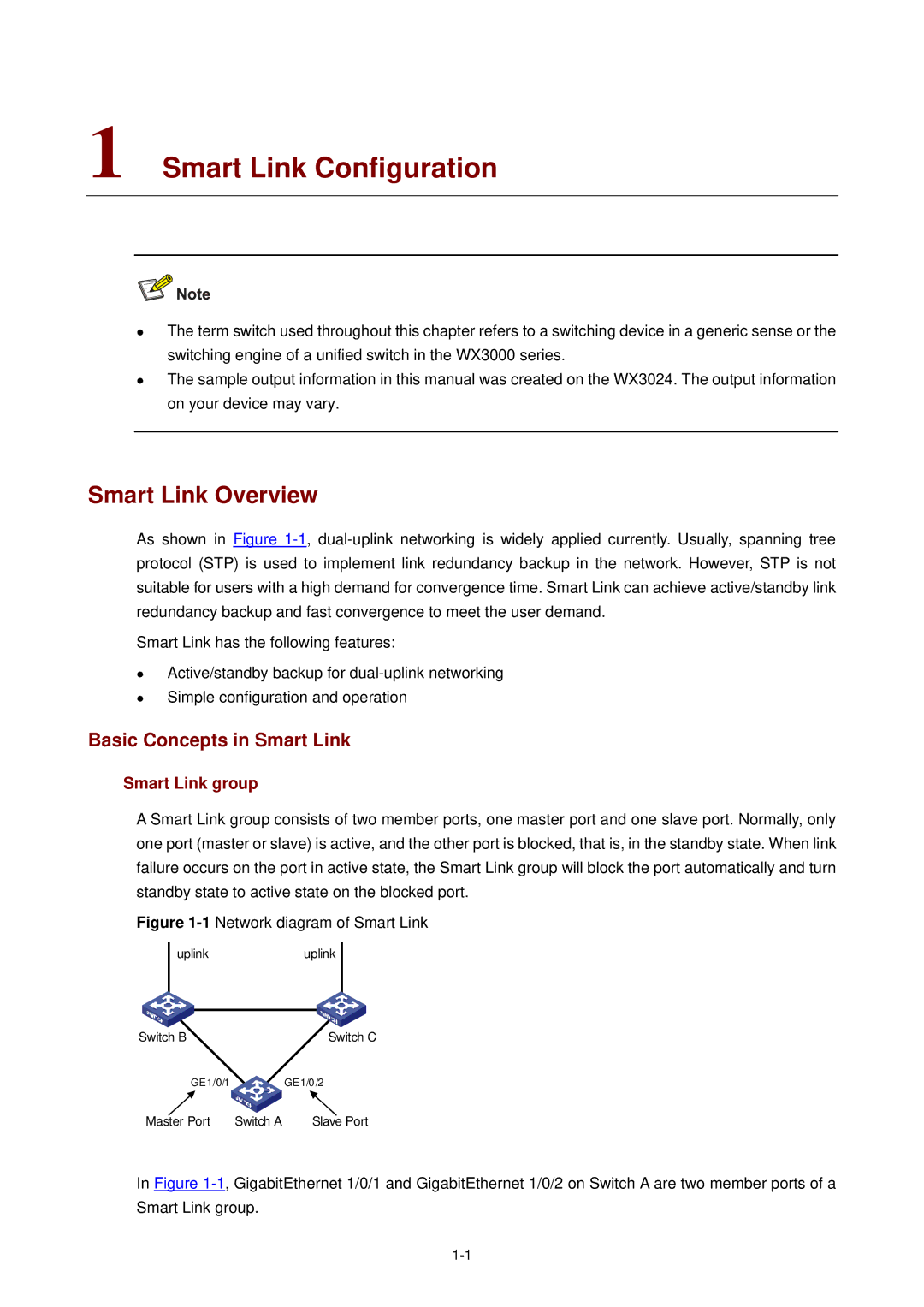 3Com WX3000 operation manual Smart Link Configuration, Smart Link Overview, Basic Concepts in Smart Link, Smart Link group 