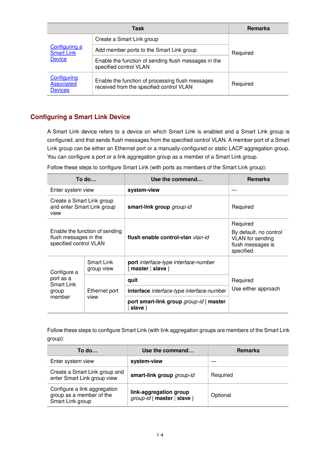 3Com WX3000 operation manual Configuring a Smart Link Device 