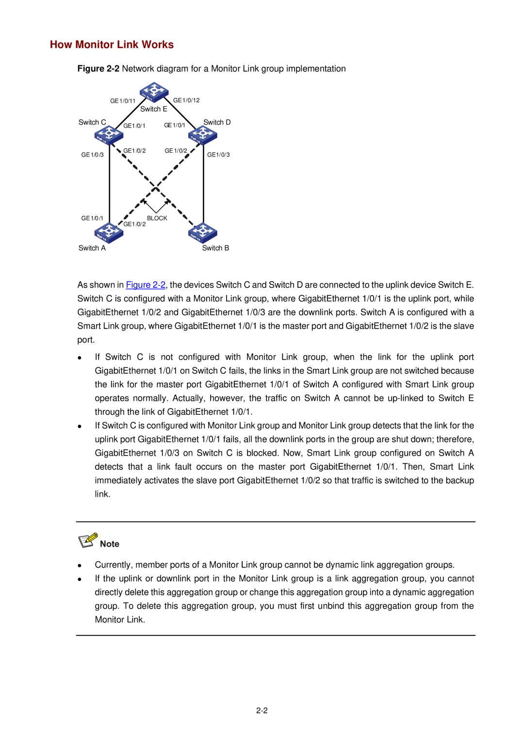 3Com WX3000 operation manual How Monitor Link Works, 2Network diagram for a Monitor Link group implementation 