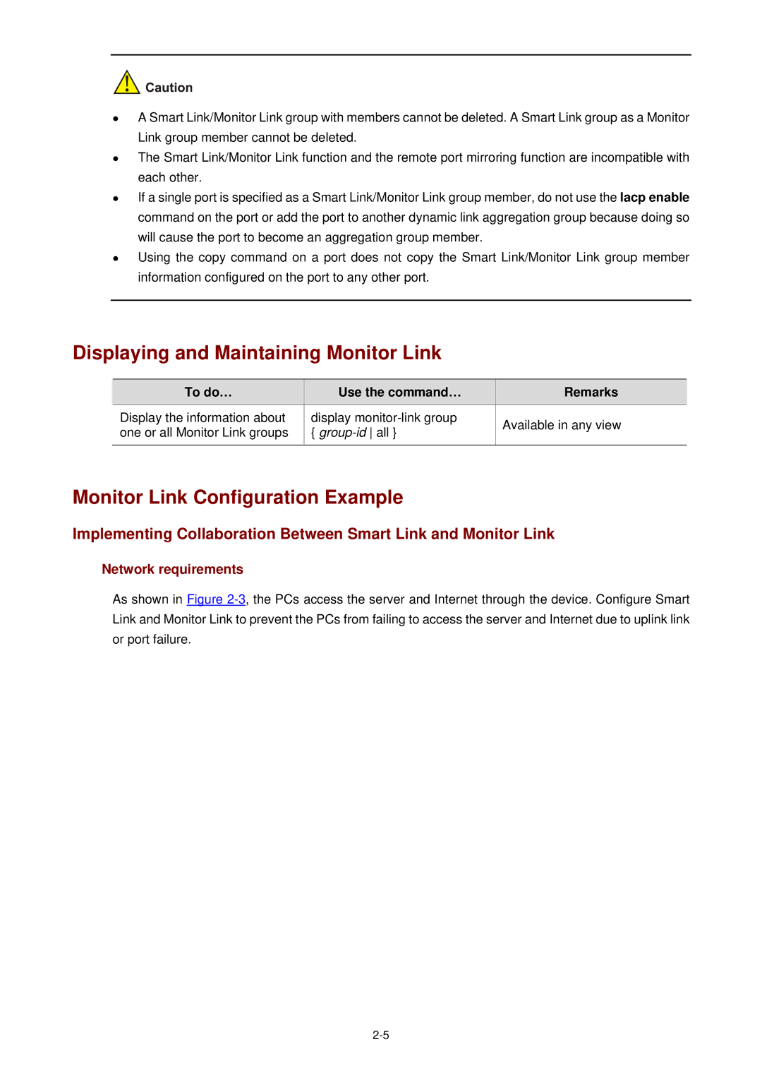 3Com WX3000 operation manual Displaying and Maintaining Monitor Link, Monitor Link Configuration Example 