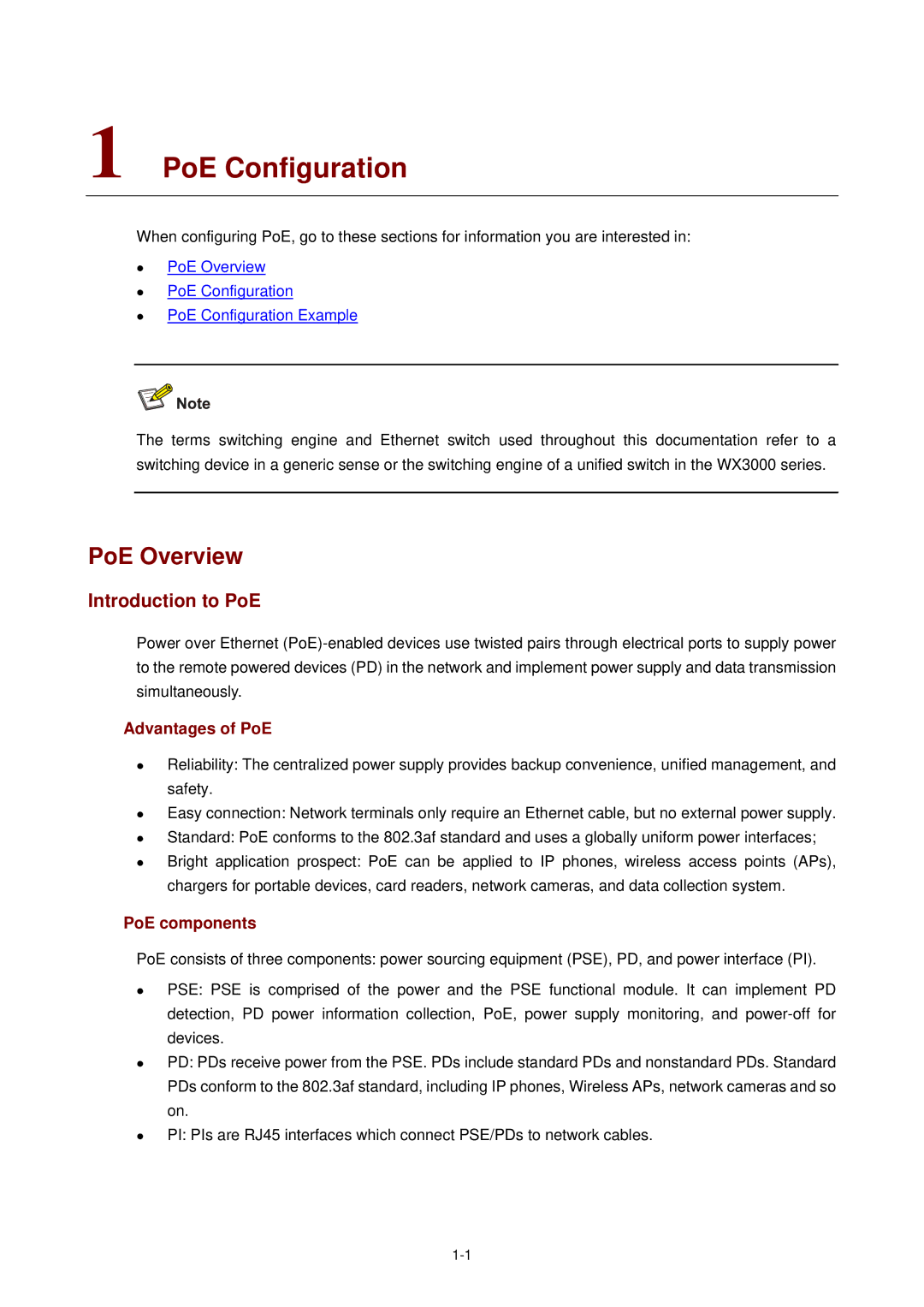 3Com WX3000 operation manual PoE Configuration, PoE Overview, Introduction to PoE, Advantages of PoE, PoE components 