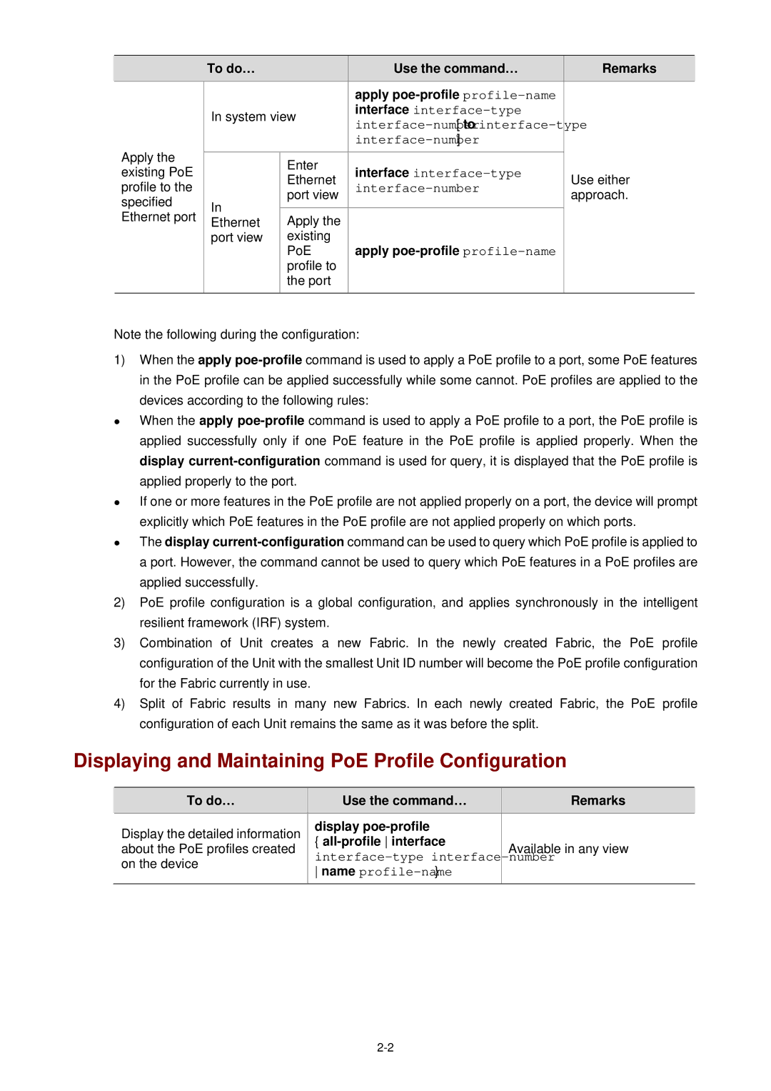 3Com WX3000 operation manual Displaying and Maintaining PoE Profile Configuration, PoE Profile to Port, Display poe-profile 