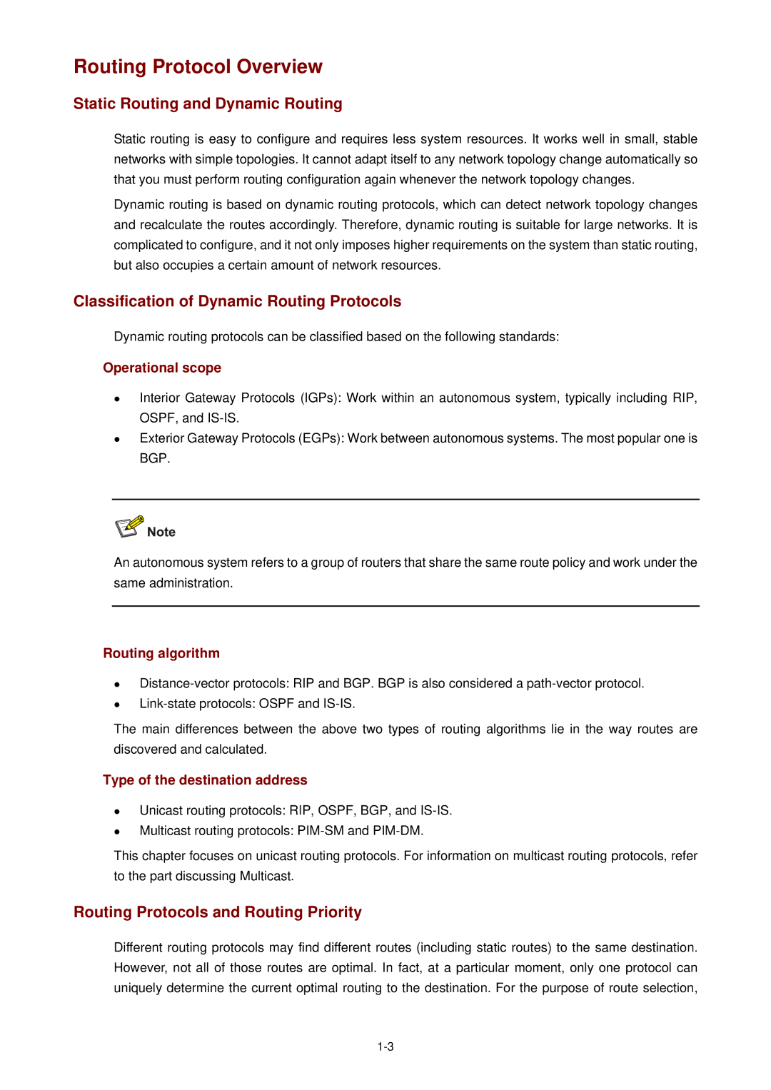 3Com WX3000 Routing Protocol Overview, Static Routing and Dynamic Routing, Classification of Dynamic Routing Protocols 