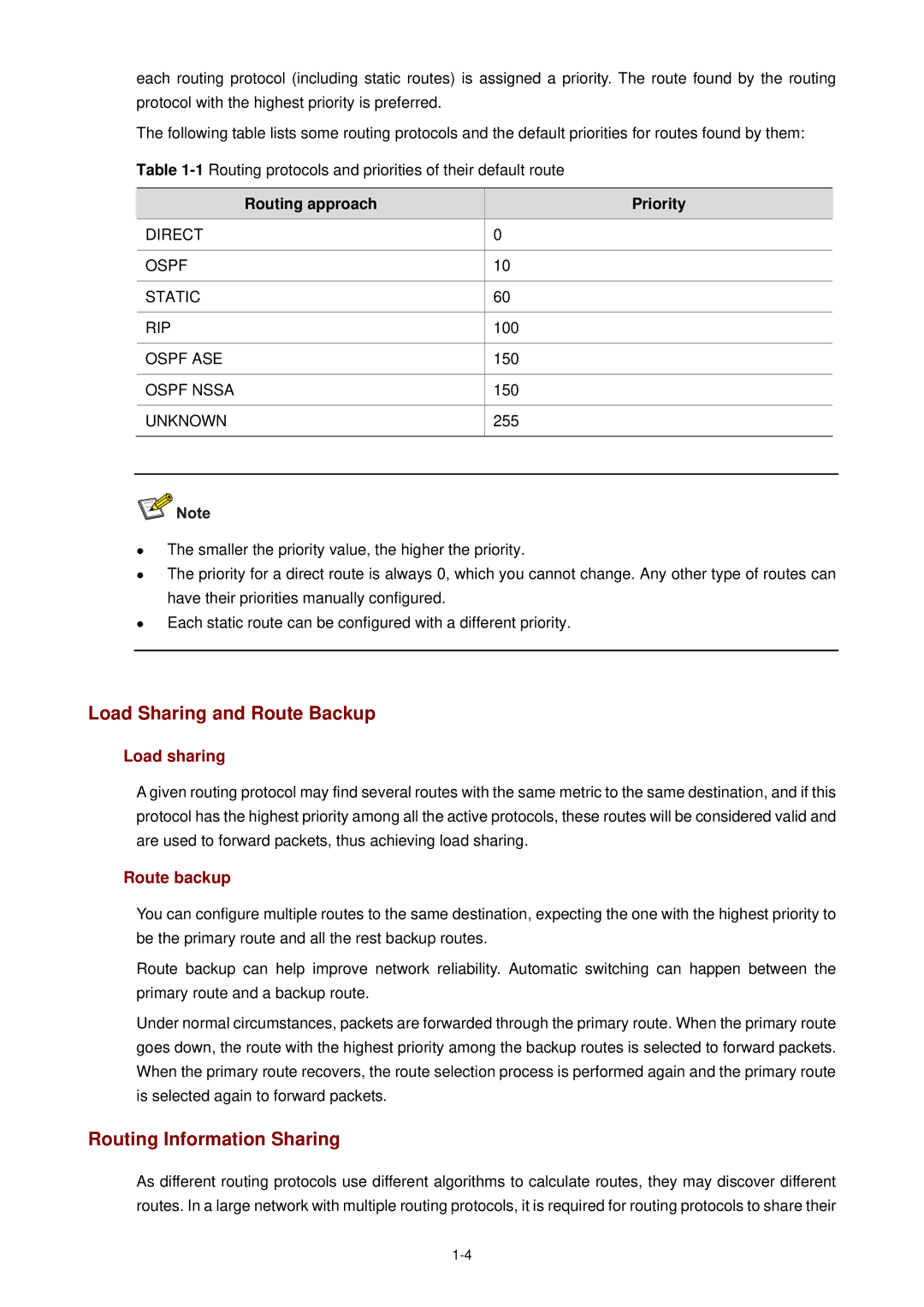 3Com WX3000 operation manual Load Sharing and Route Backup, Routing Information Sharing, Load sharing, Route backup 