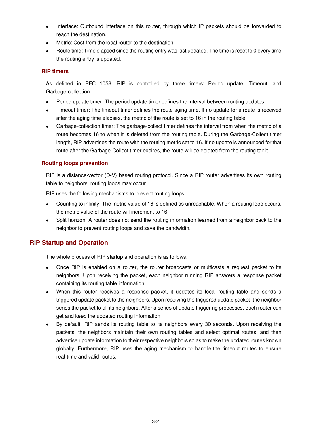 3Com WX3000 operation manual RIP Startup and Operation, RIP timers, Routing loops prevention 