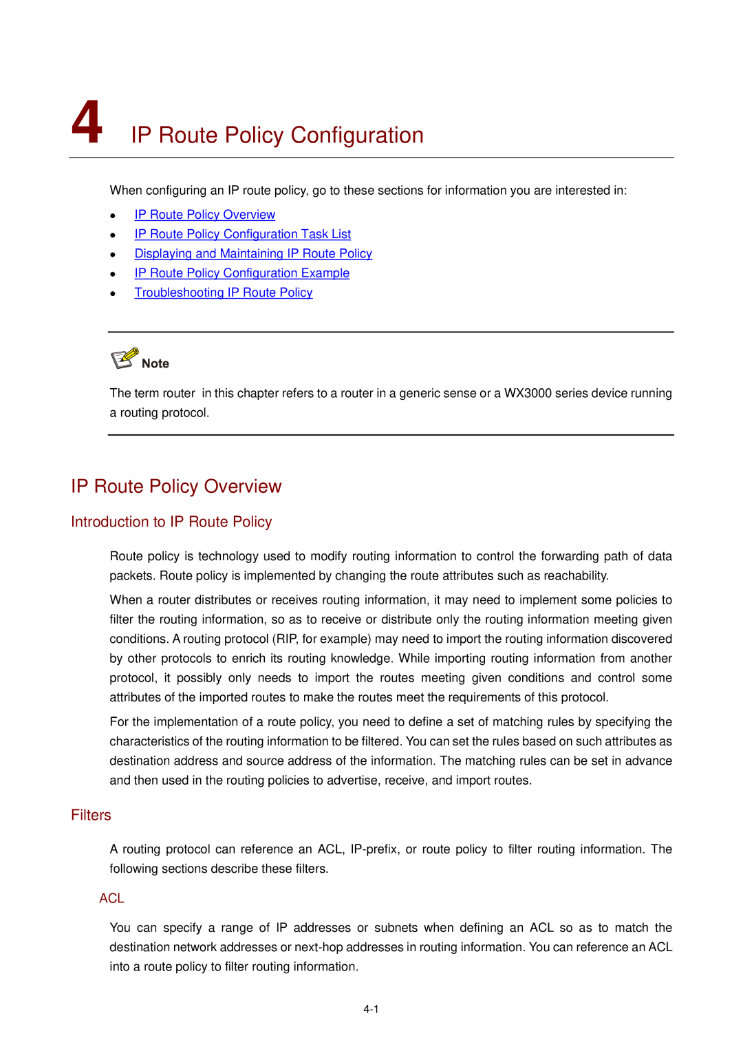 3Com WX3000 IP Route Policy Configuration, IP Route Policy Overview, Introduction to IP Route Policy, Filters 