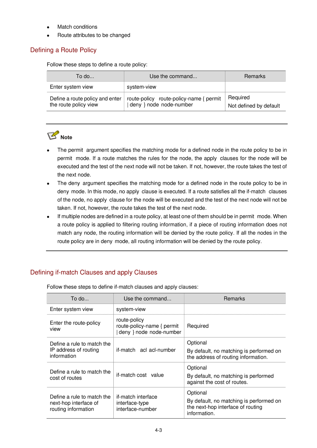 3Com WX3000 operation manual Defining a Route Policy, Defining if-match Clauses and apply Clauses 