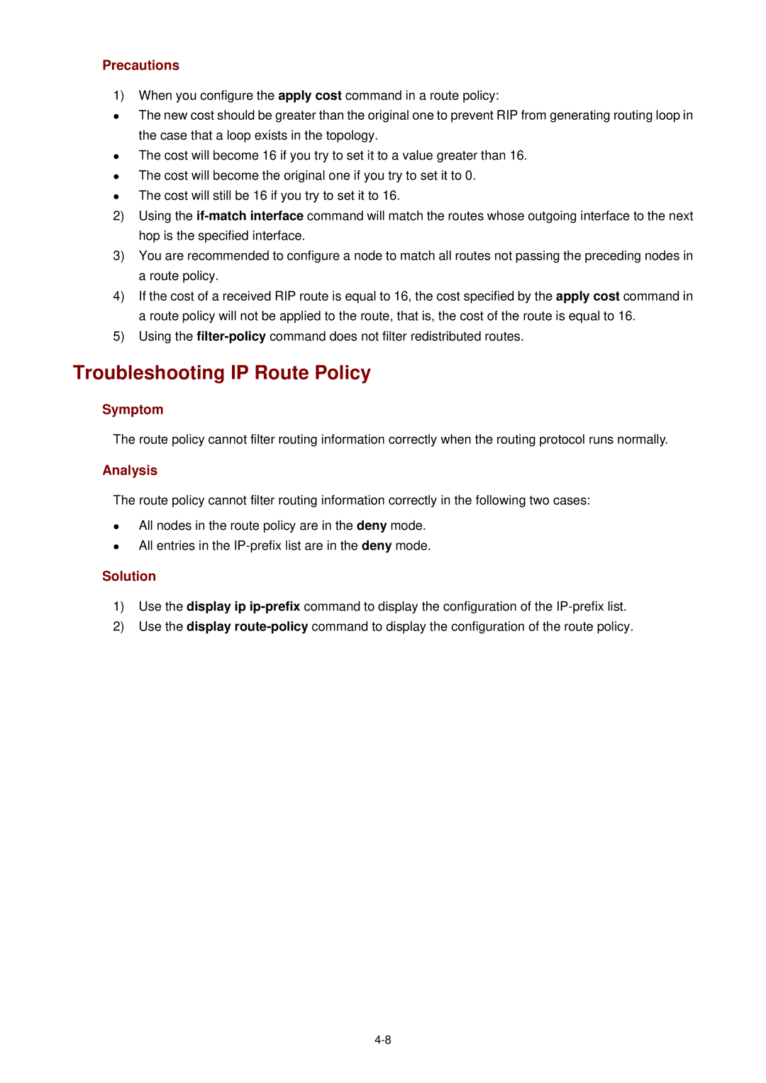 3Com WX3000 operation manual Troubleshooting IP Route Policy, Precautions 