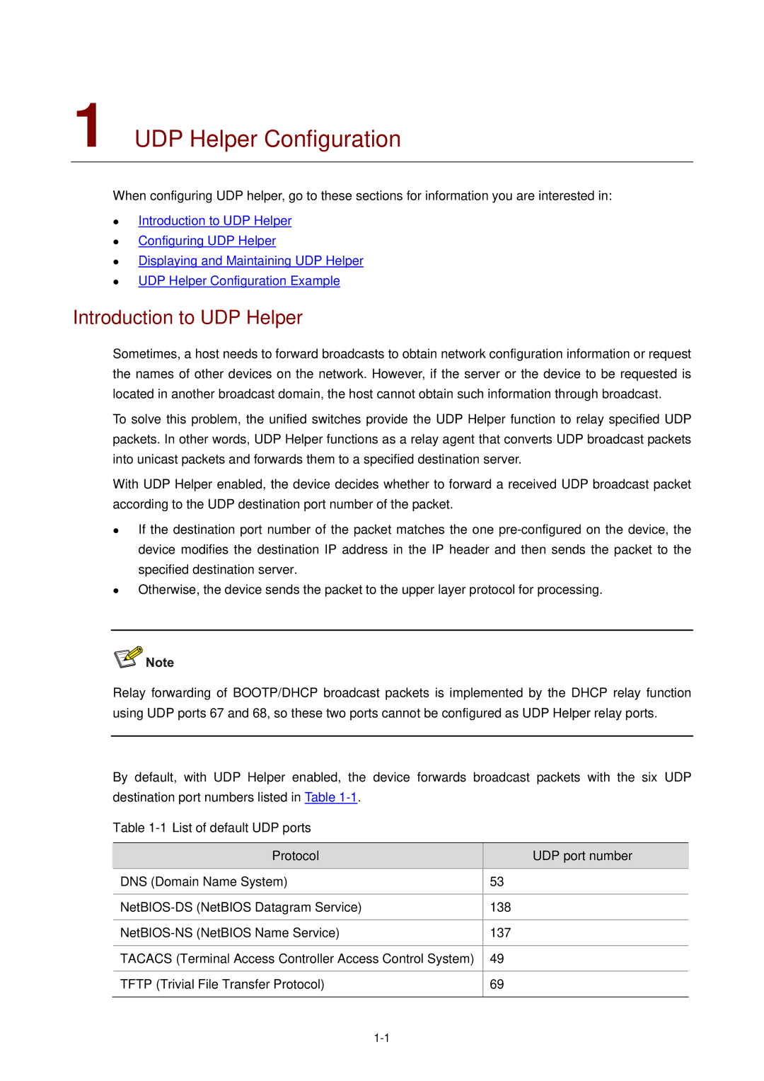 3Com WX3000 operation manual UDP Helper Configuration, Introduction to UDP Helper, Protocol UDP port number 