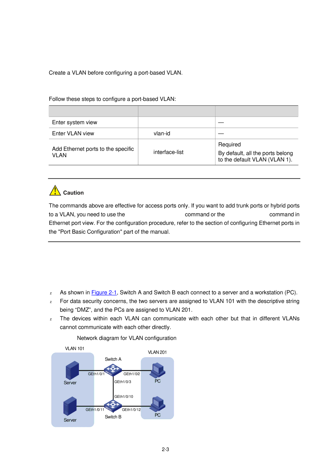 3Com WX3000 operation manual Configuring a Port-Based Vlan, Protocol-Based Vlan Configuration Example, Port interface-list 