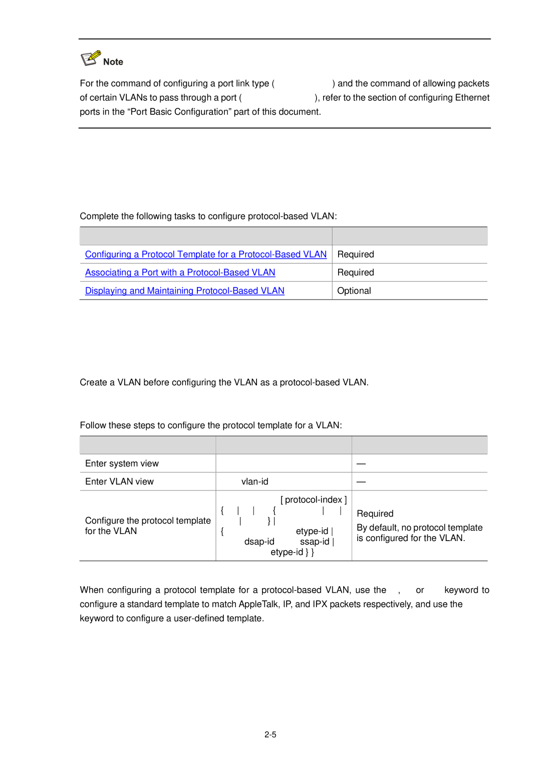 3Com WX3000 operation manual Configuring a Protocol-Based Vlan, Configuring a Protocol Template for a Protocol-Based Vlan 