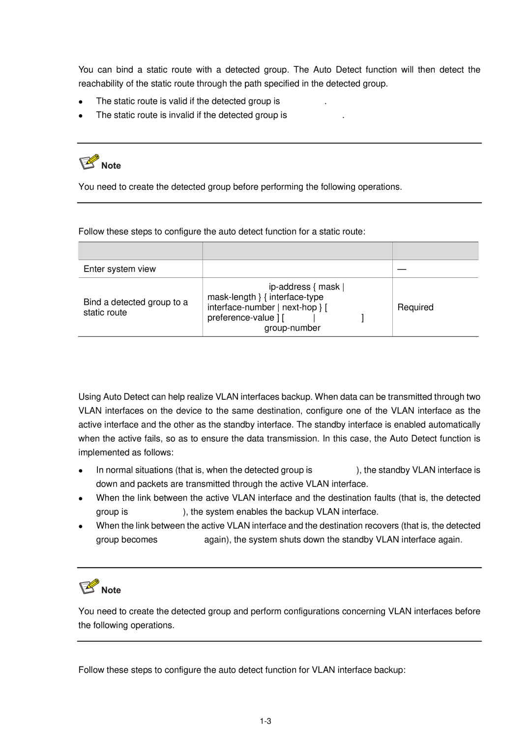 3Com WX3000 Auto Detect Implementation in Static Routing, Auto Detect Implementation in Vlan Interface Backup 