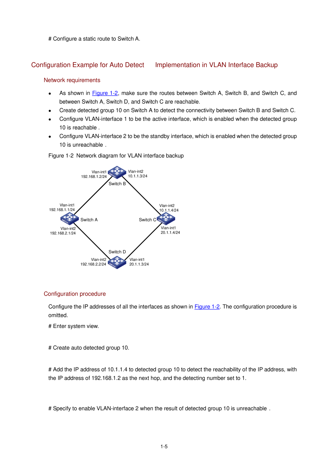 3Com WX3000 operation manual # Configure a static route to Switch a, Is reachable, # Create auto detected group 