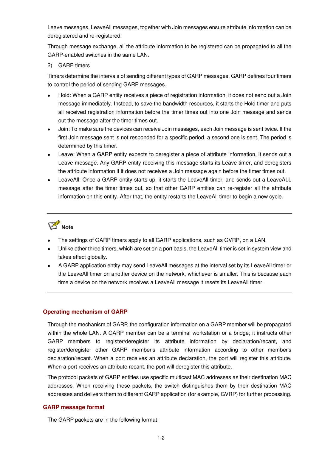 3Com WX3000 operation manual Operating mechanism of Garp, Garp message format, Garp packets are in the following format 