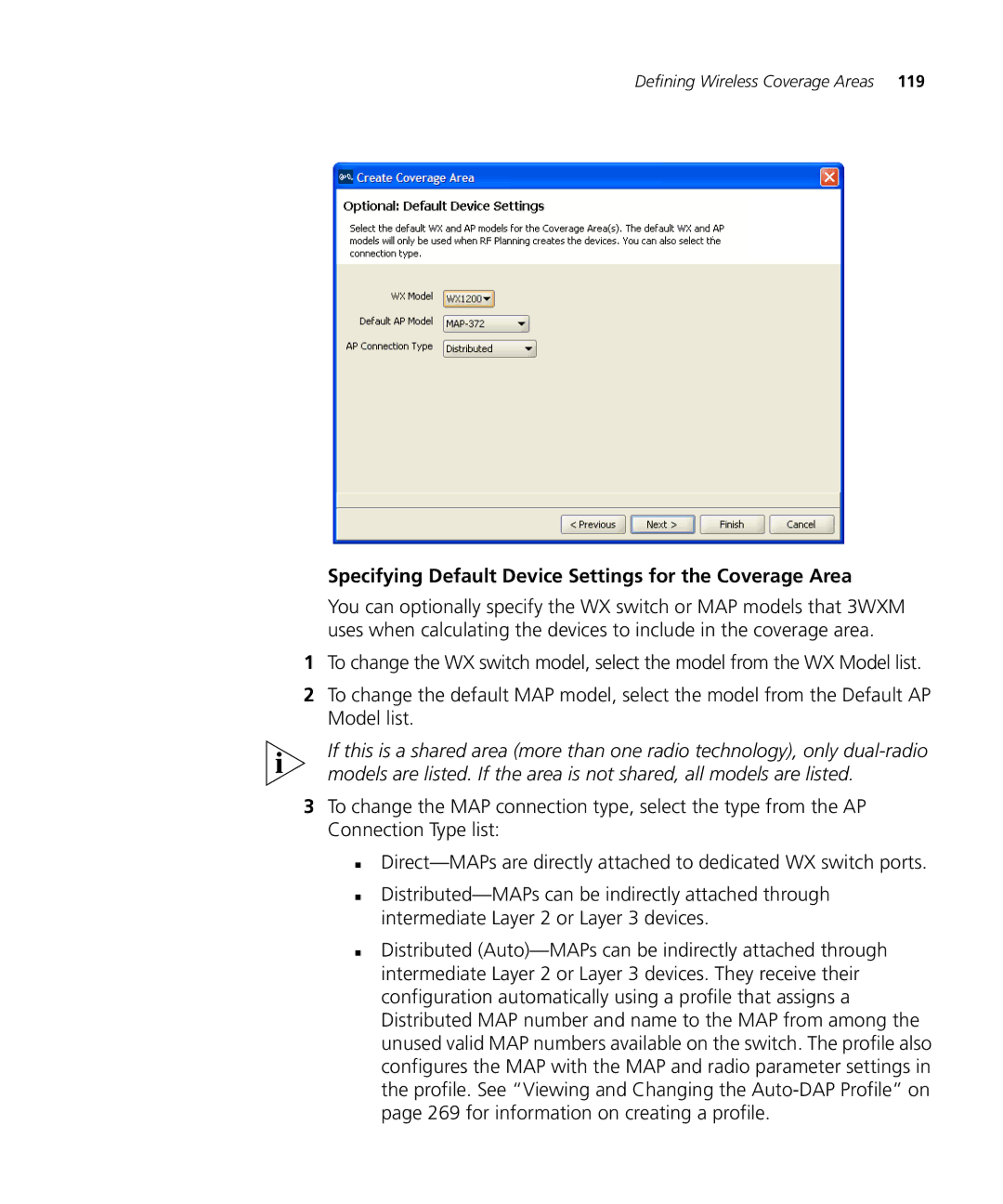 3Com WX4400 3CRWX440095A WX1200, 3CRWXR10095A, 3CRWX120695A WXR100 Specifying Default Device Settings for the Coverage Area 