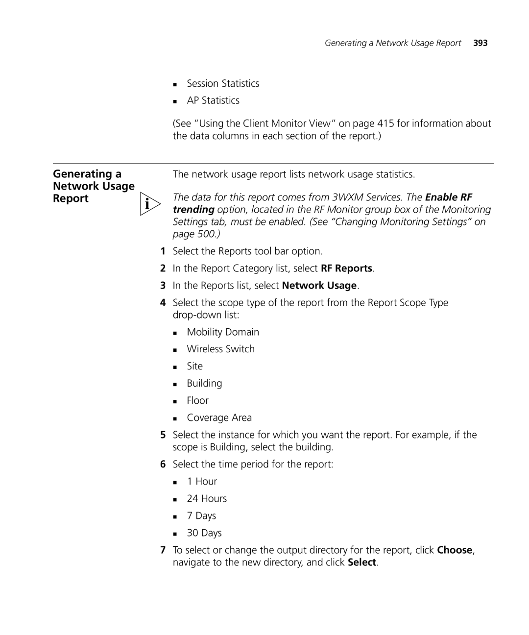 3Com 3CRWXR10095A manual Generating a Network Usage Report, Network usage report lists network usage statistics 