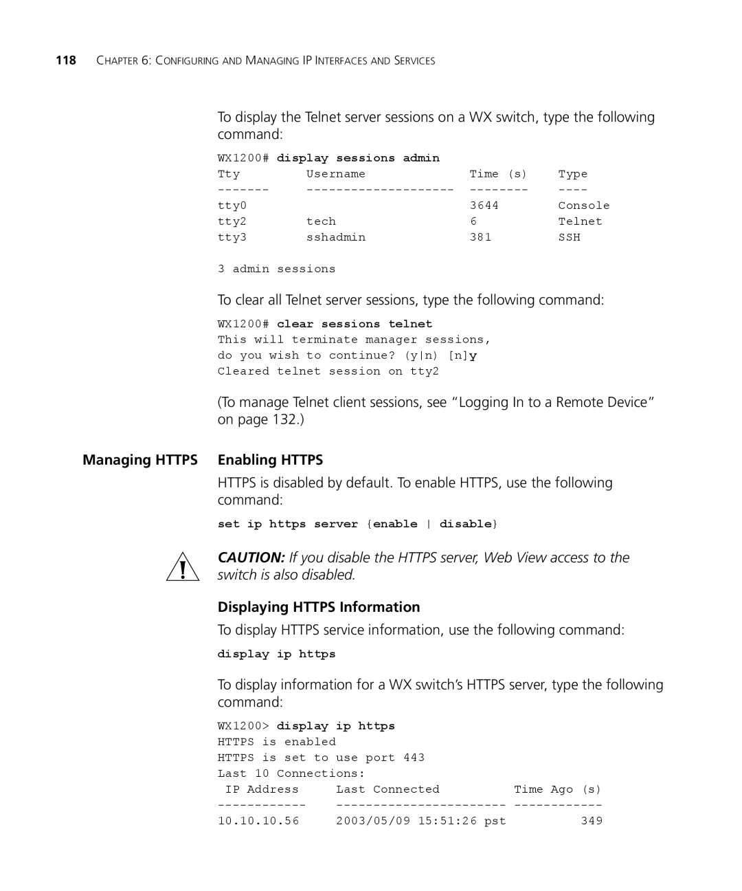 3Com WX1200 3CRWX120695A, WXR100 3CRWXR10095A manual Managing Https Enabling Https, Displaying Https Information 