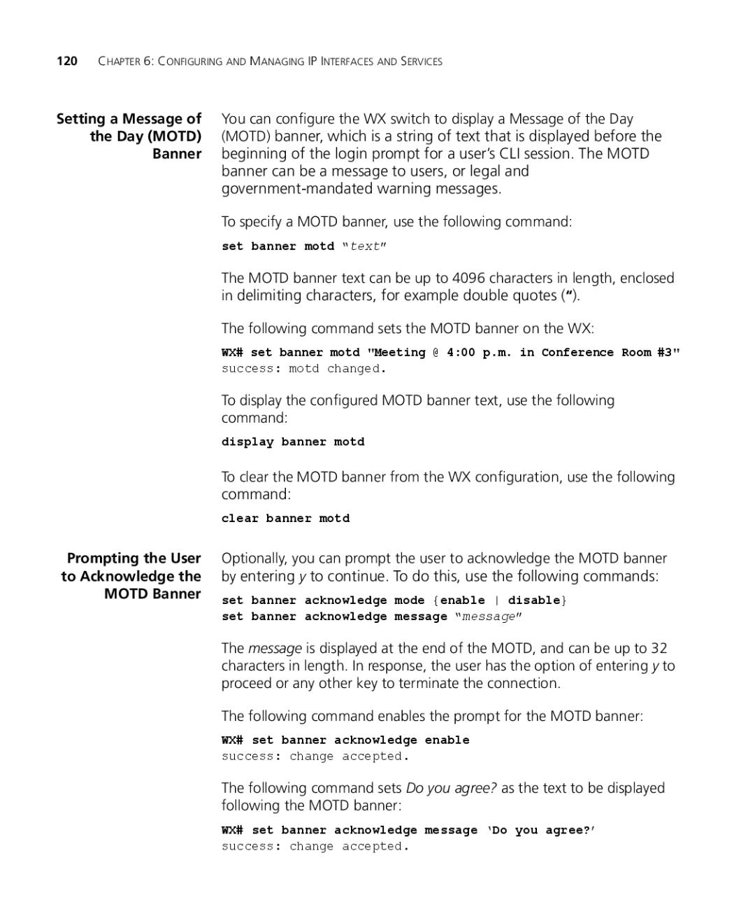 3Com WXR100 3CRWXR10095A, WX4400 3CRWX440095A, WX1200 3CRWX120695A manual To specify a Motd banner, use the following command 