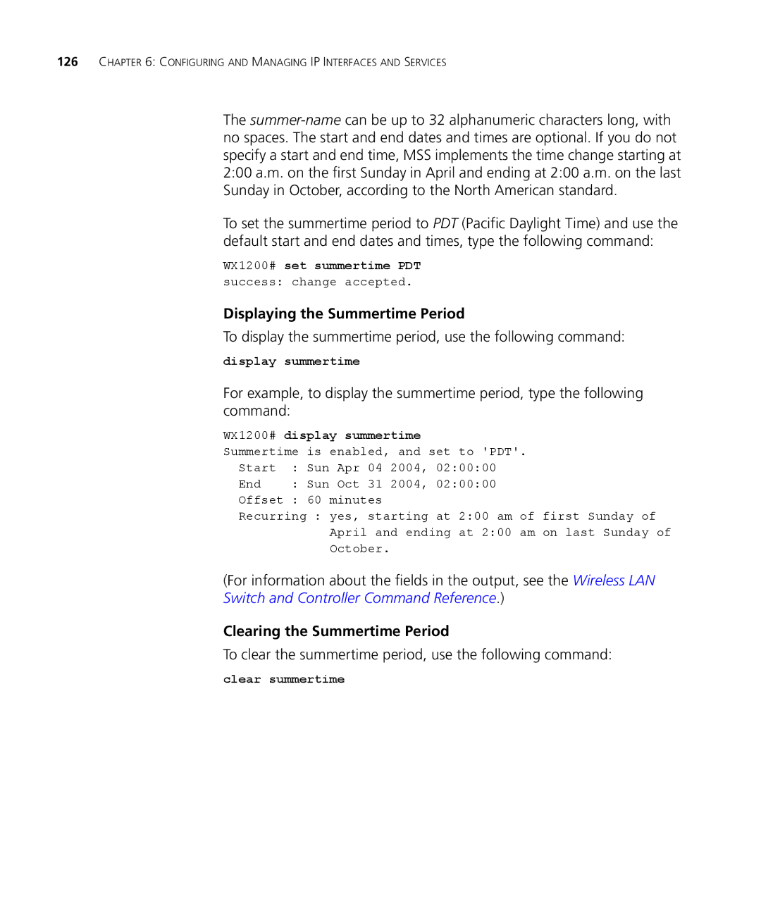 3Com WX1200 3CRWX120695A Displaying the Summertime Period, To display the summertime period, use the following command 