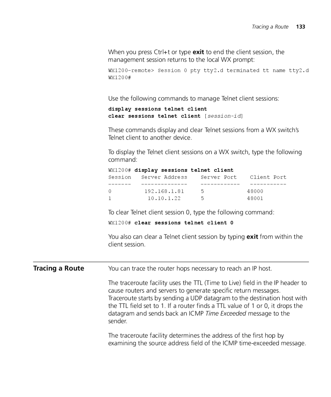 3Com WX4400 3CRWX440095A, WXR100 3CRWXR10095A, WX1200 3CRWX120695A, WX2200 3CRWX220095A manual Tracing a Route 