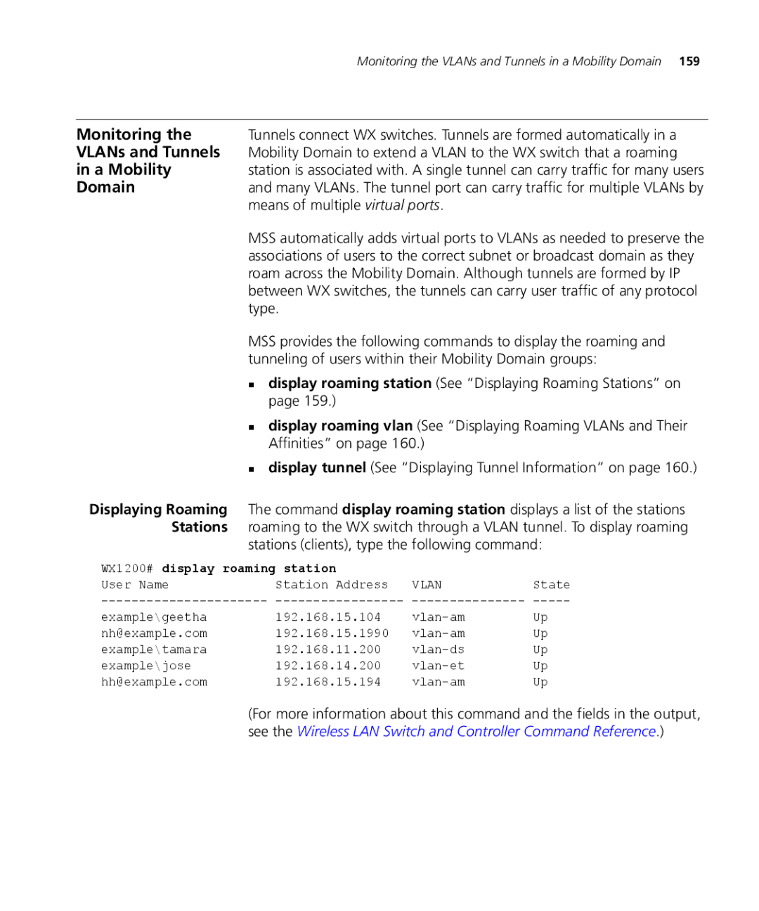 3Com WX2200 3CRWX220095A, WXR100 3CRWXR10095A, WX4400 3CRWX440095A manual Monitoring, VLANs and Tunnels, A Mobility, Domain 