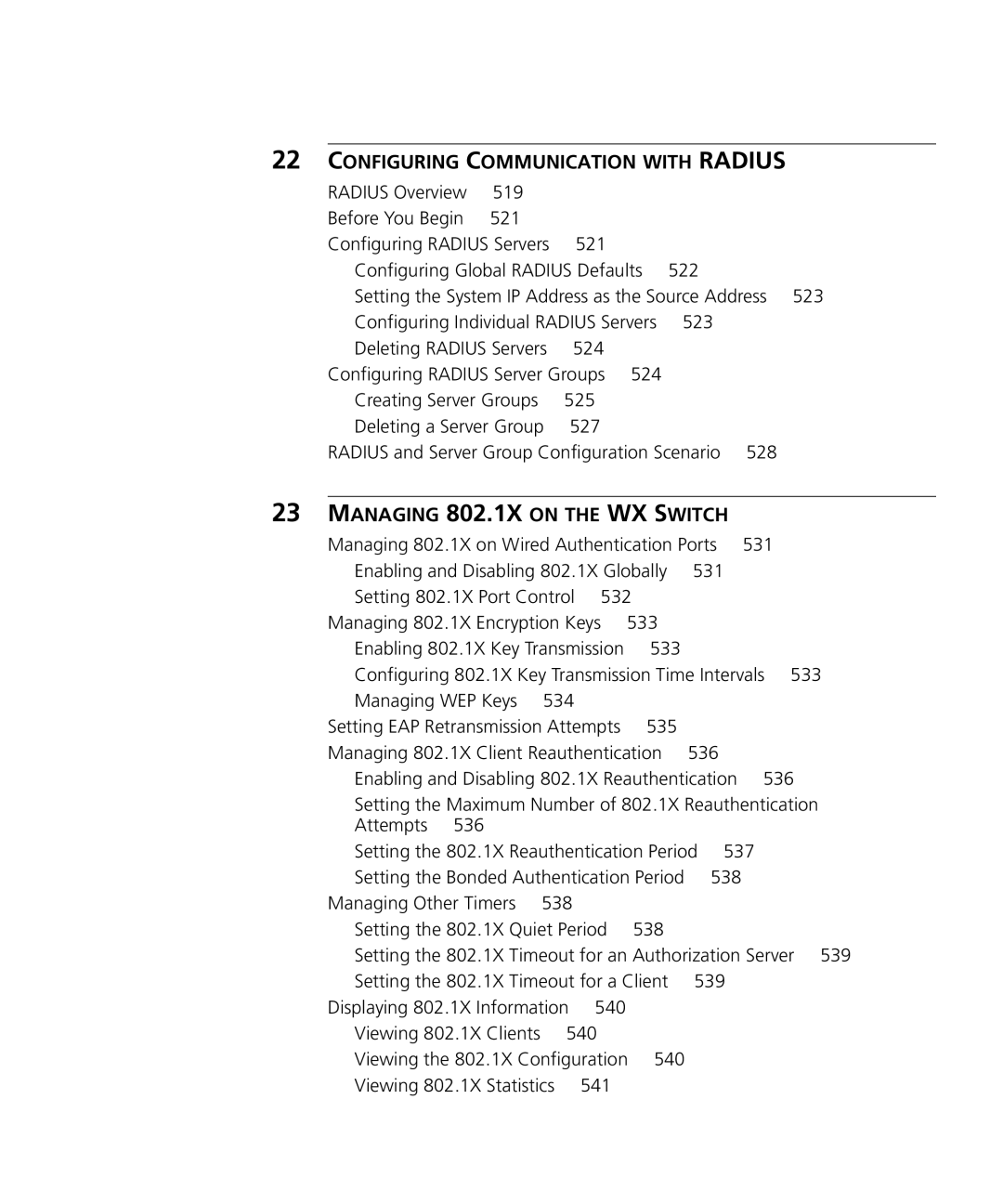 3Com WX4400 3CRWX440095A, WXR100 3CRWXR10095A manual Configuring Communication with Radius, Managing 802.1X on the WX Switch 