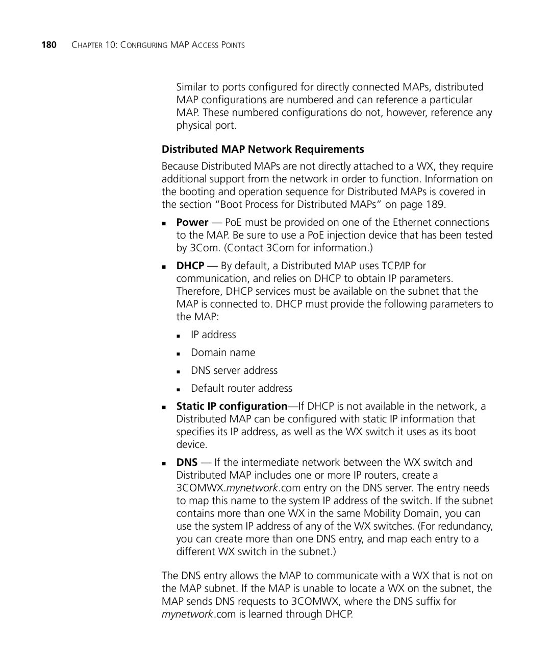 3Com WXR100 3CRWXR10095A, WX4400 3CRWX440095A, WX1200 3CRWX120695A, WX2200 3CRWX220095A Distributed MAP Network Requirements 