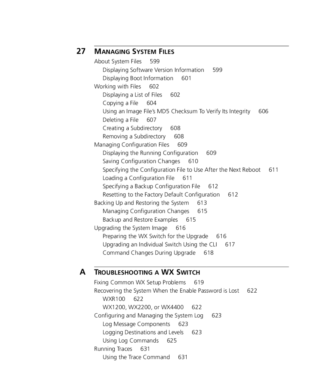 3Com WXR100 3CRWXR10095A, WX4400 3CRWX440095A Managing System Files, Troubleshooting a WX Switch, Using the Trace Command 