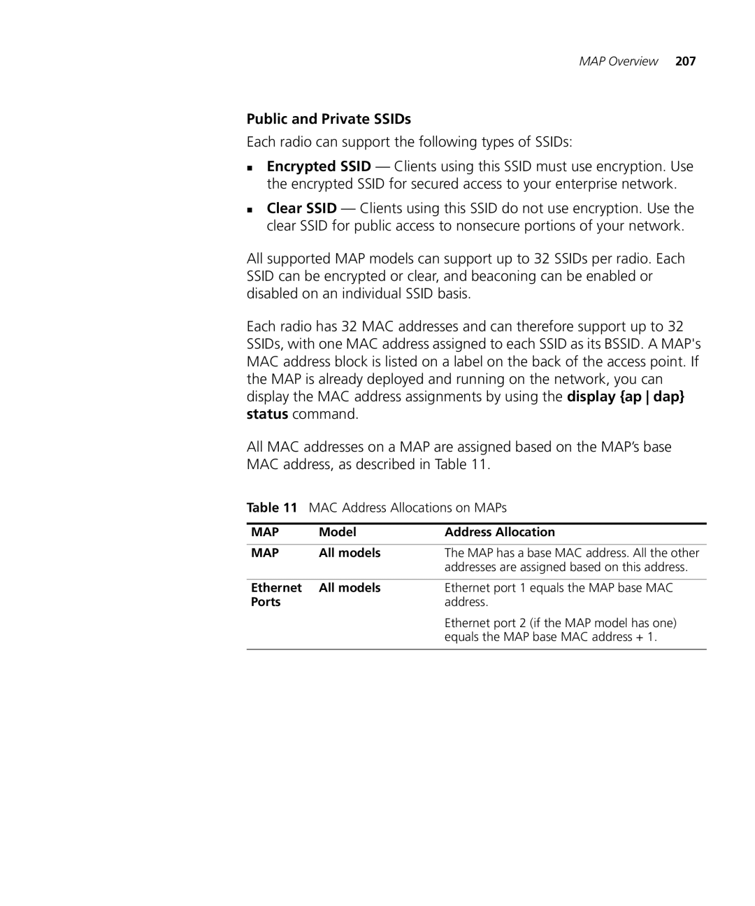 3Com WX2200 3CRWX220095A manual Public and Private SSIDs, Each radio can support the following types of SSIDs, All models 