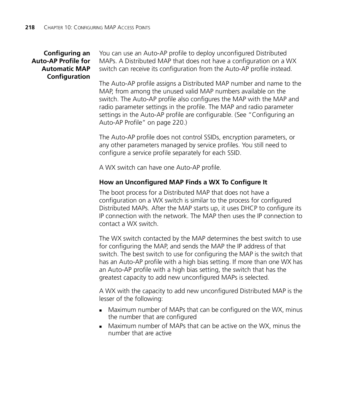 3Com WX1200 3CRWX120695A manual WX switch can have one Auto-AP profile, How an Unconfigured MAP Finds a WX To Configure It 