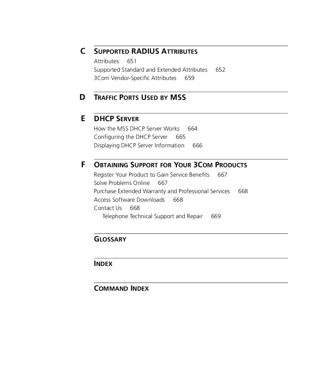 3Com WX1200 3CRWX120695A Supported Radius Attributes, Traffic Ports Used by MSS, Obtaining Support for Your 3COM Products 