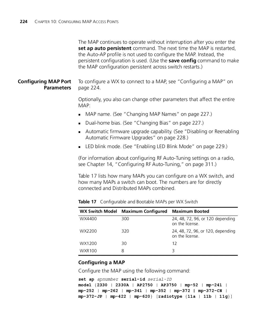 3Com WXR100 3CRWXR10095A, WX4400 3CRWX440095A Auto-AP profile is not used to configure the MAP. Instead, Configuring a MAP 