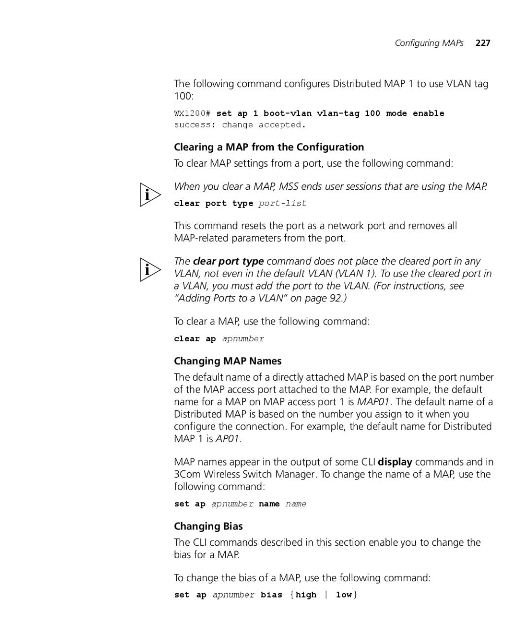 3Com WX2200 3CRWX220095A Clearing a MAP from the Configuration, To clear a MAP, use the following command, Changing Bias 