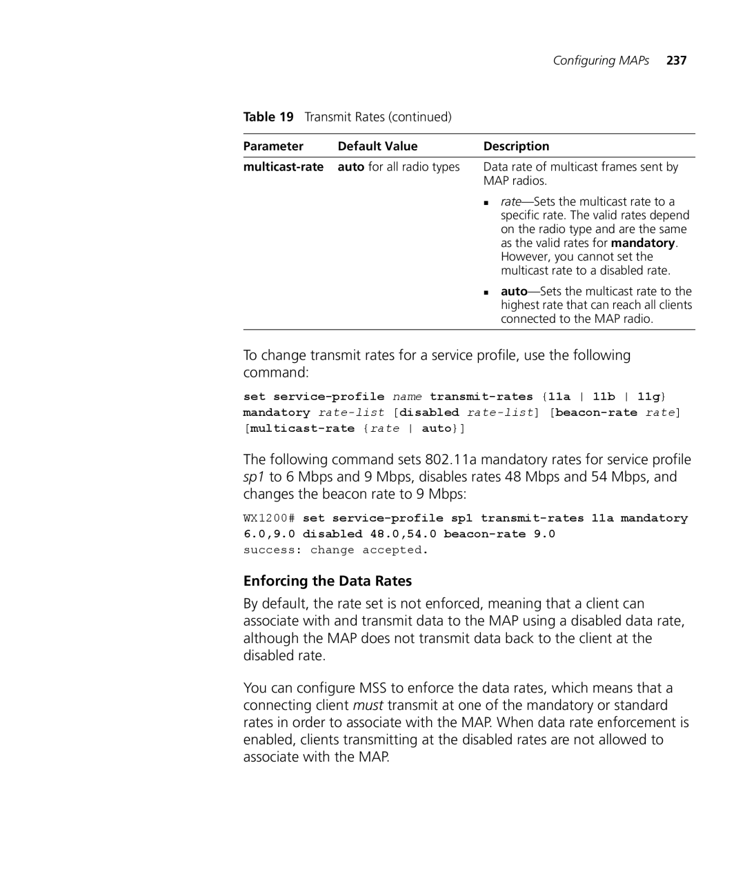 3Com WX4400 3CRWX440095A, WXR100 3CRWXR10095A, WX1200 3CRWX120695A manual Enforcing the Data Rates, Transmit Rates 