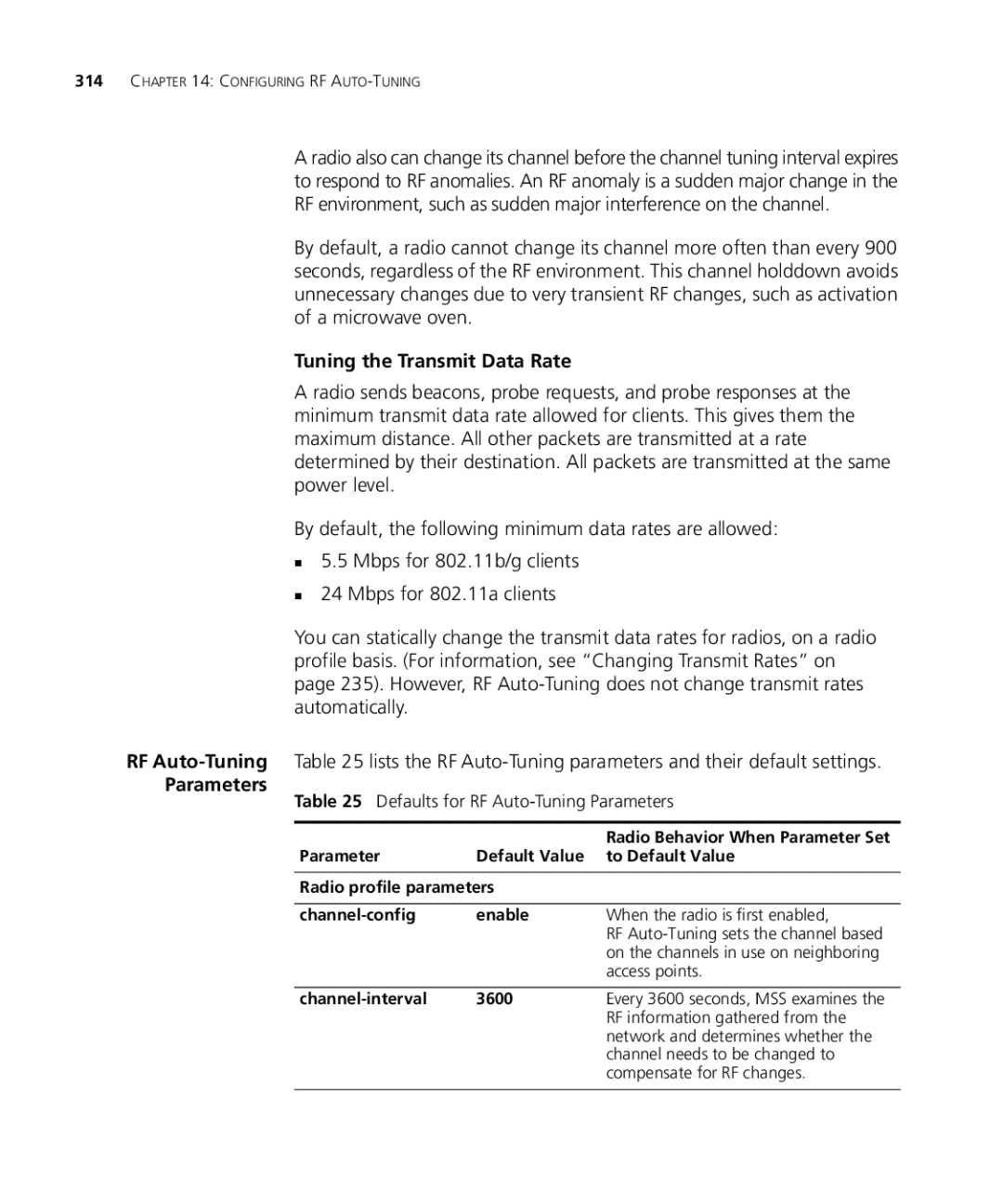 3Com WX1200 3CRWX120695A, WXR100 3CRWXR10095A manual Tuning the Transmit Data Rate, Defaults for RF Auto-Tuning Parameters 