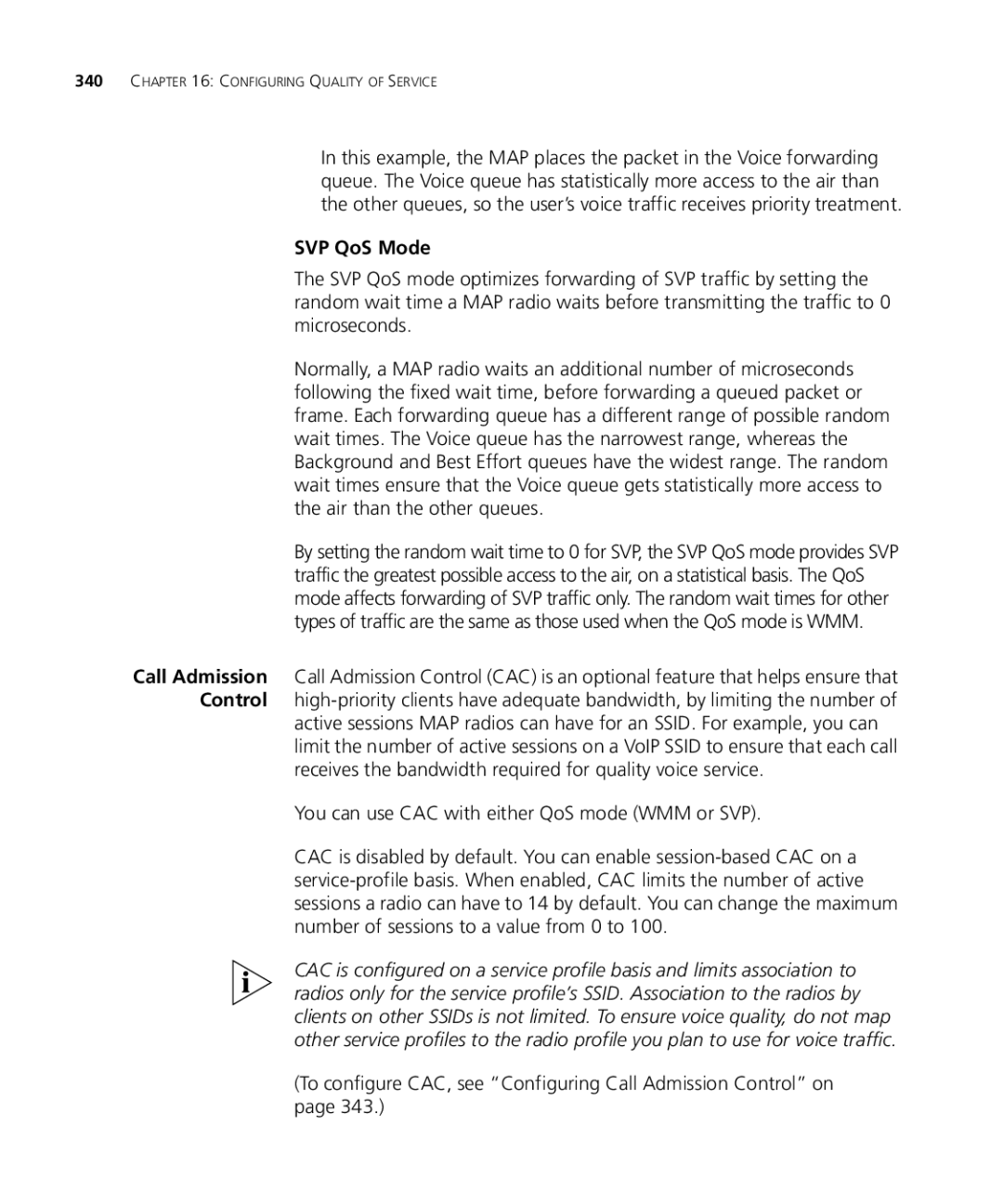 3Com WXR100 3CRWXR10095A, WX4400 3CRWX440095A SVP QoS Mode, To configure CAC, see Configuring Call Admission Control on 