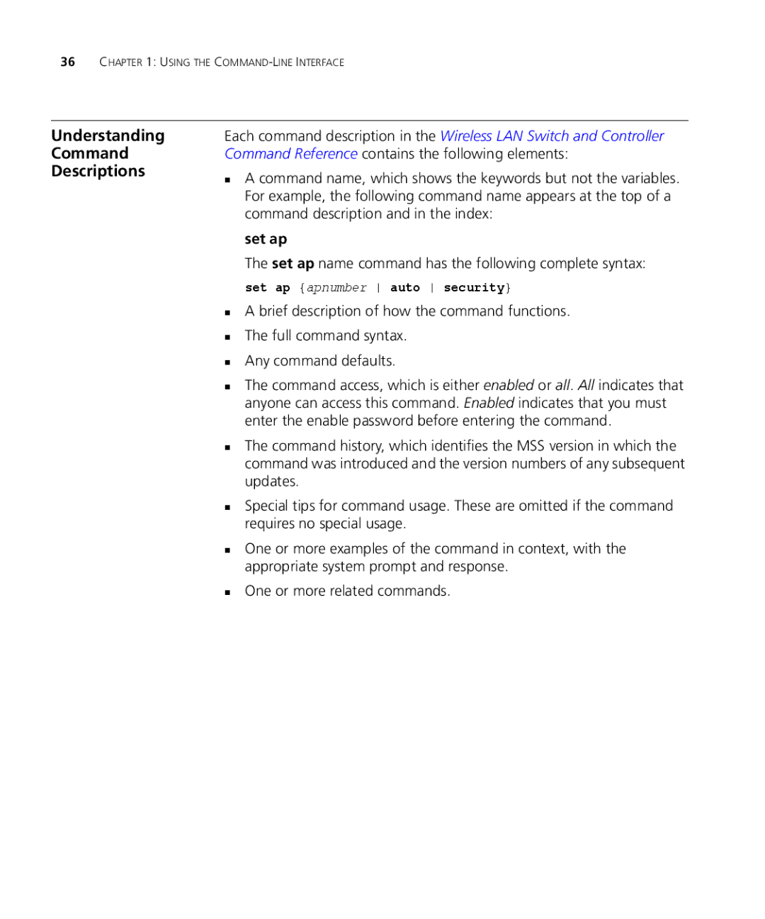 3Com WXR100 3CRWXR10095A Understanding Command Descriptions, Set ap name command has the following complete syntax 