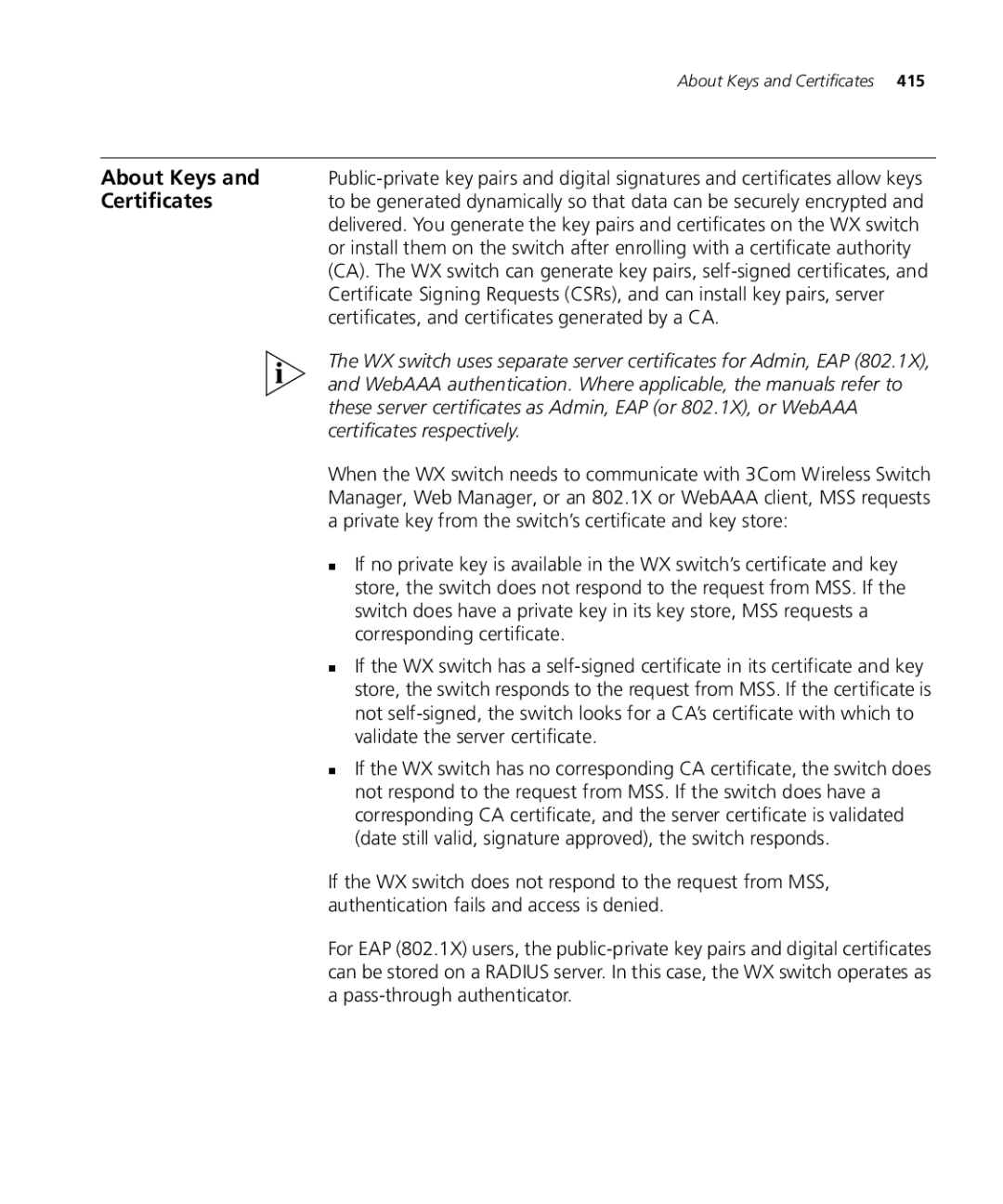 3Com WX2200 3CRWX220095A, WXR100 3CRWXR10095A, WX4400 3CRWX440095A, WX1200 3CRWX120695A manual About Keys and Certificates 