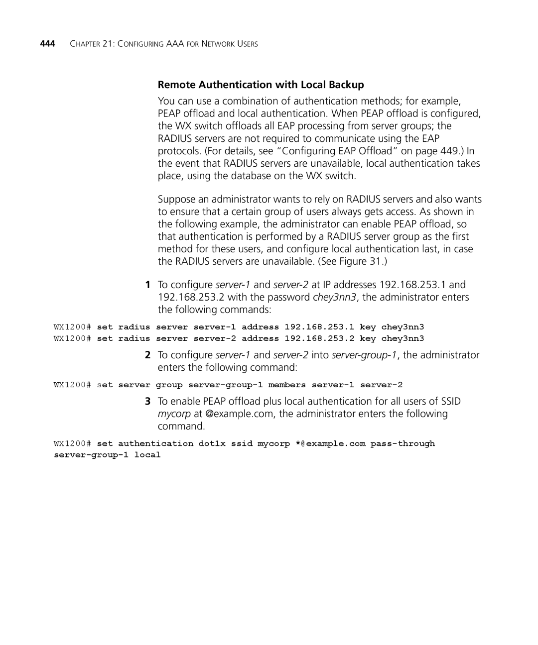 3Com WXR100 3CRWXR10095A, WX4400 3CRWX440095A, WX1200 3CRWX120695A manual Remote Authentication with Local Backup 