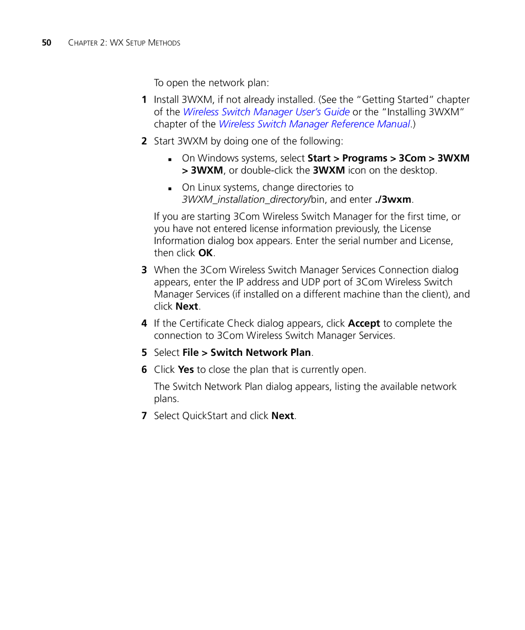 3Com WX1200 3CRWX120695A, WXR100 3CRWXR10095A manual To open the network plan, Start 3WXM by doing one of the following 