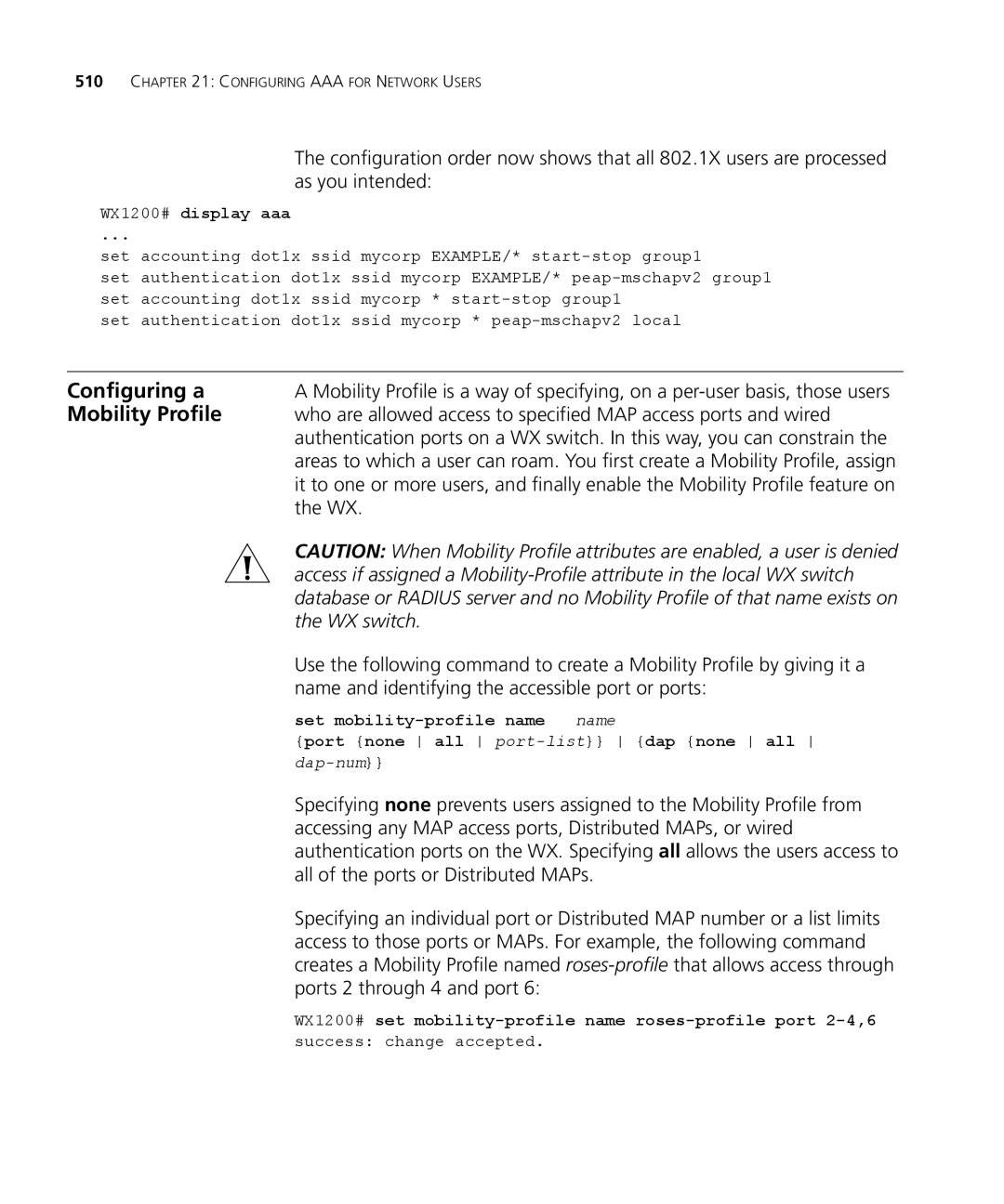 3Com WX1200 3CRWX120695A Mobility Profile, Name and identifying the accessible port or ports, Ports 2 through 4 and port 